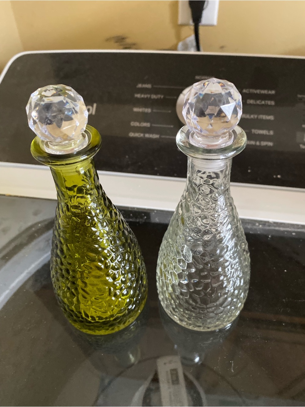 Textured Glass Decanters - Olive Green & Clear